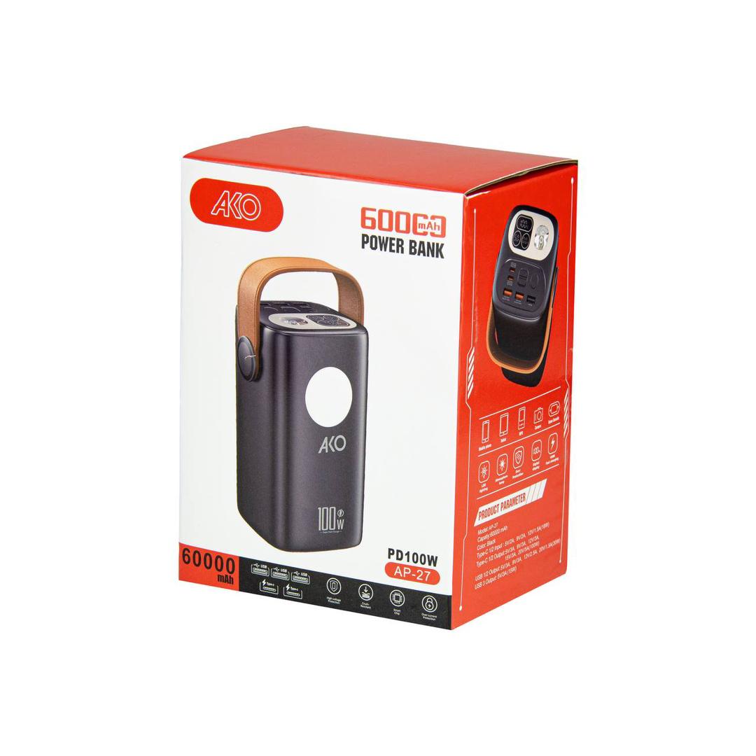 پاوربانک آکو مدل AP-27 ظرفیت 60000 میلی آمپر با توان خروجی 100 وات